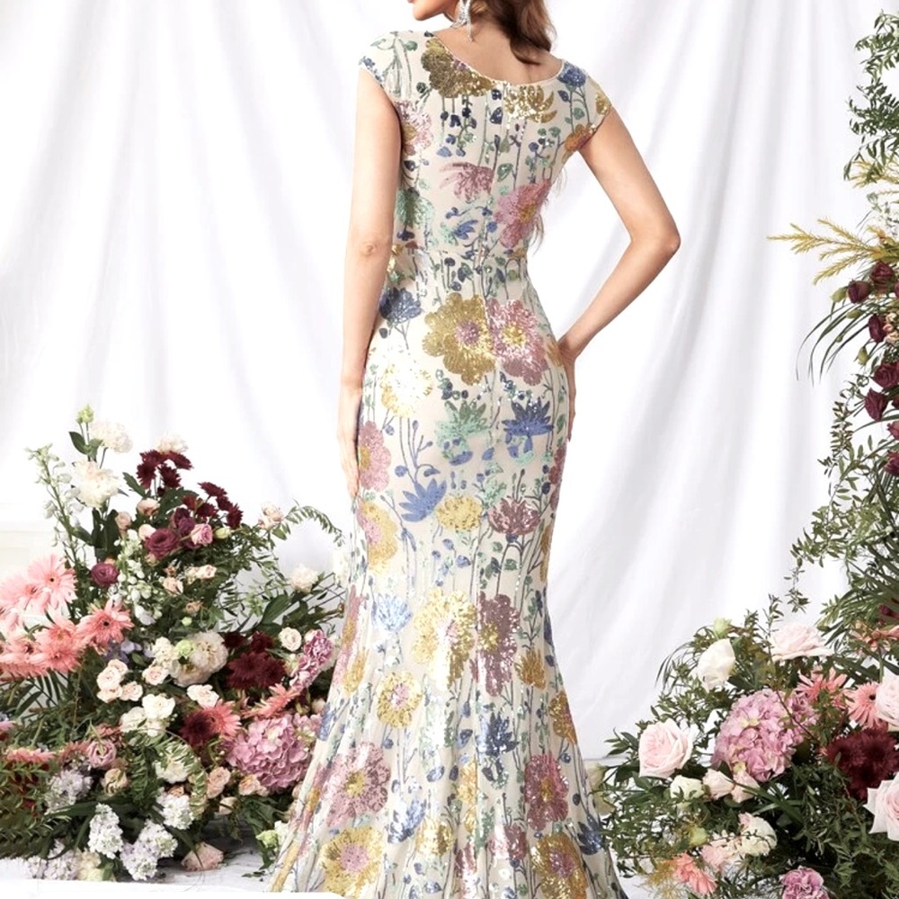 Jaw dropping floral evening gown. Never worn.